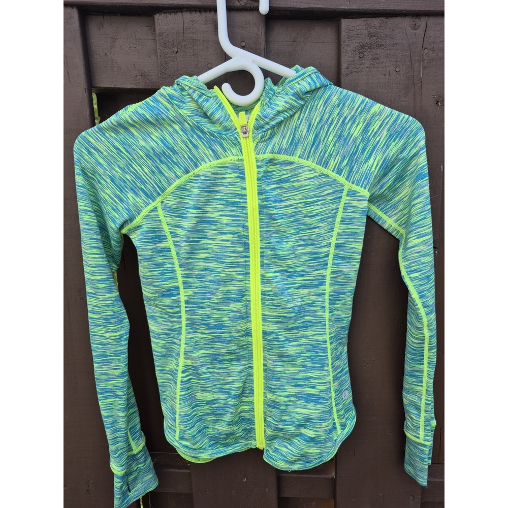90 Degree Reflex‎ Hoodie Top Girl Size S 7/8 Green Pockets Thumb Hole Full Zip